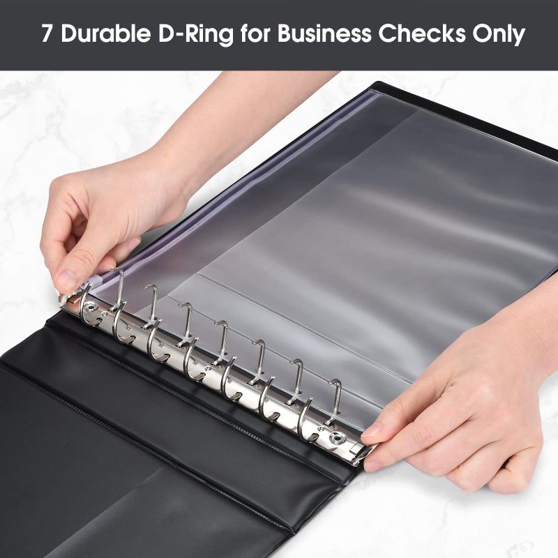 Pacific Mailer 7 Ring Business Check Book Binder, 600 Checks Capacity for 9" x 13" Sheets, PU Leather Checkbook Holder with Zip Pouch - Image 5